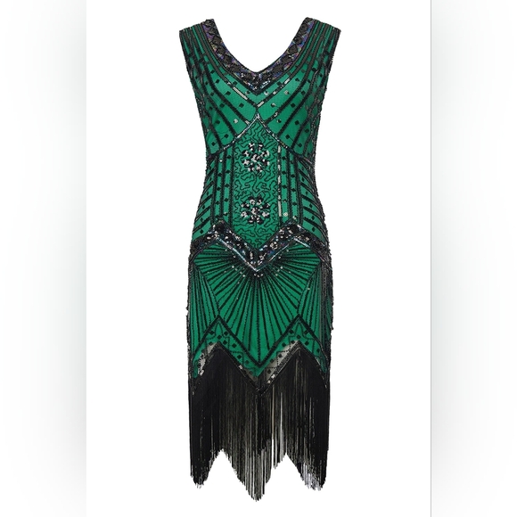 💘 BABEYOND Sleeveless V-Neck Cocktail Fringe Dress - Picture 4 of 8